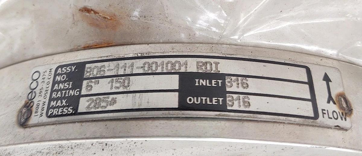 Oseco 806-111-001001 RDI 6" 150 Rupture Disc Inset Holder Max. Pressure 285 PSI