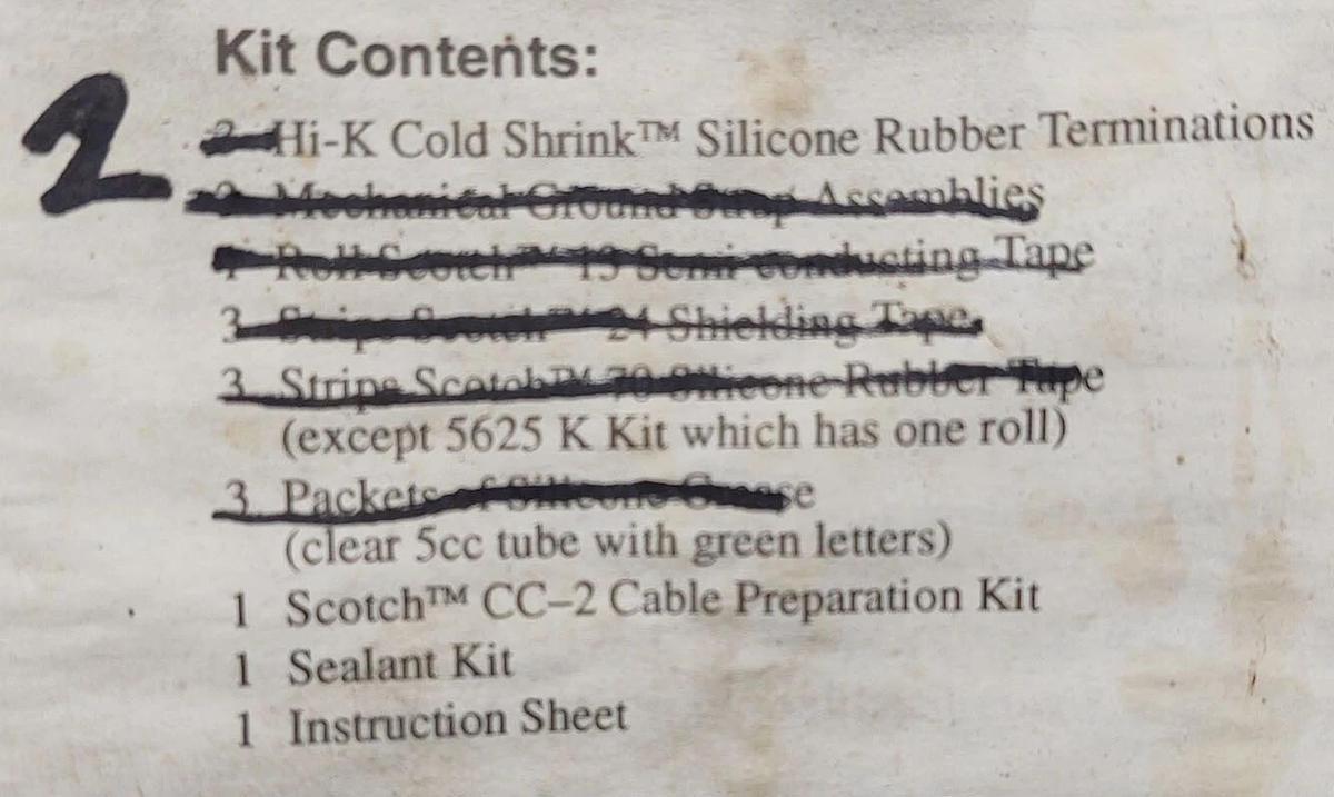 🔥3M 5624K Cold Shrink QT11 Silicone Termination Kit NOT COMPLETE