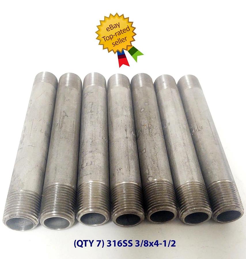 🔥(QTY 7) 3/8" X 4-1/2" NPT 316 Stainless Steel Threaded Pipe Nipple 40