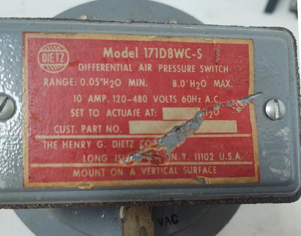 🔥 NEW OLD STOCK Dietz 171D8WC-S Differential Air Pressure Switch