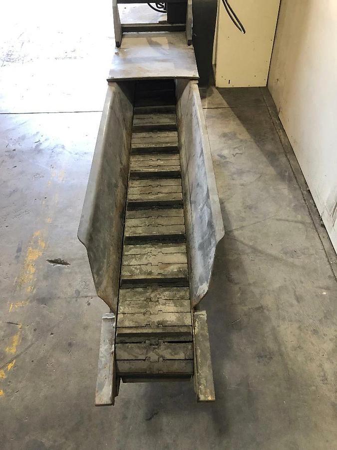 Used Metal Chip or Scrap Conveyor With Cleated steel belt 7.5" X 7'
