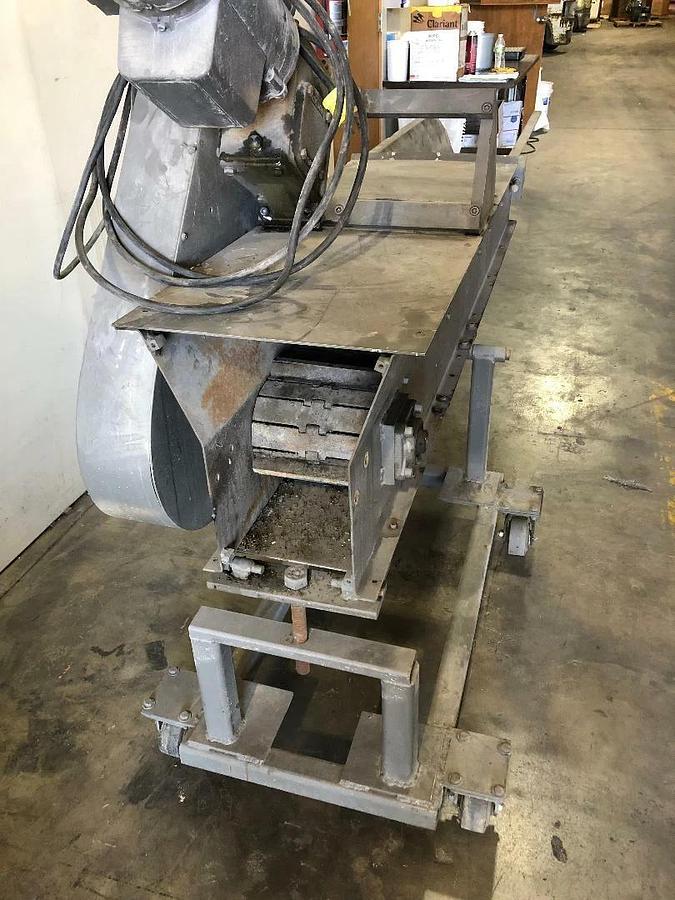 Used Metal Chip or Scrap Conveyor With Cleated steel belt 7.5" X 7'