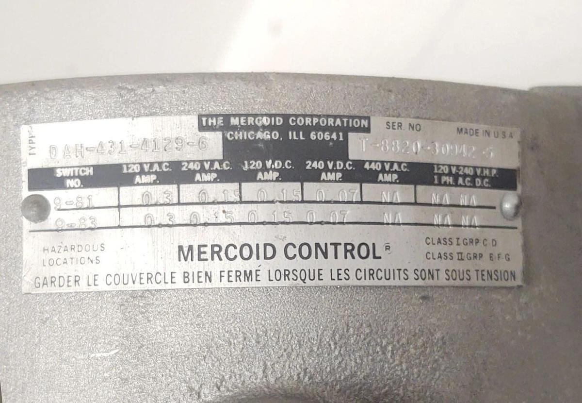 🔥NEW Mercoid Explosion Proof Pressure Switch DAH-431-4129-6