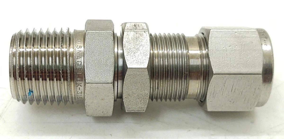 🔥 (2) Swagelok Stainless Bulk Head Unions, 1/2 NPT x 1/2 Tube 316 FZF
