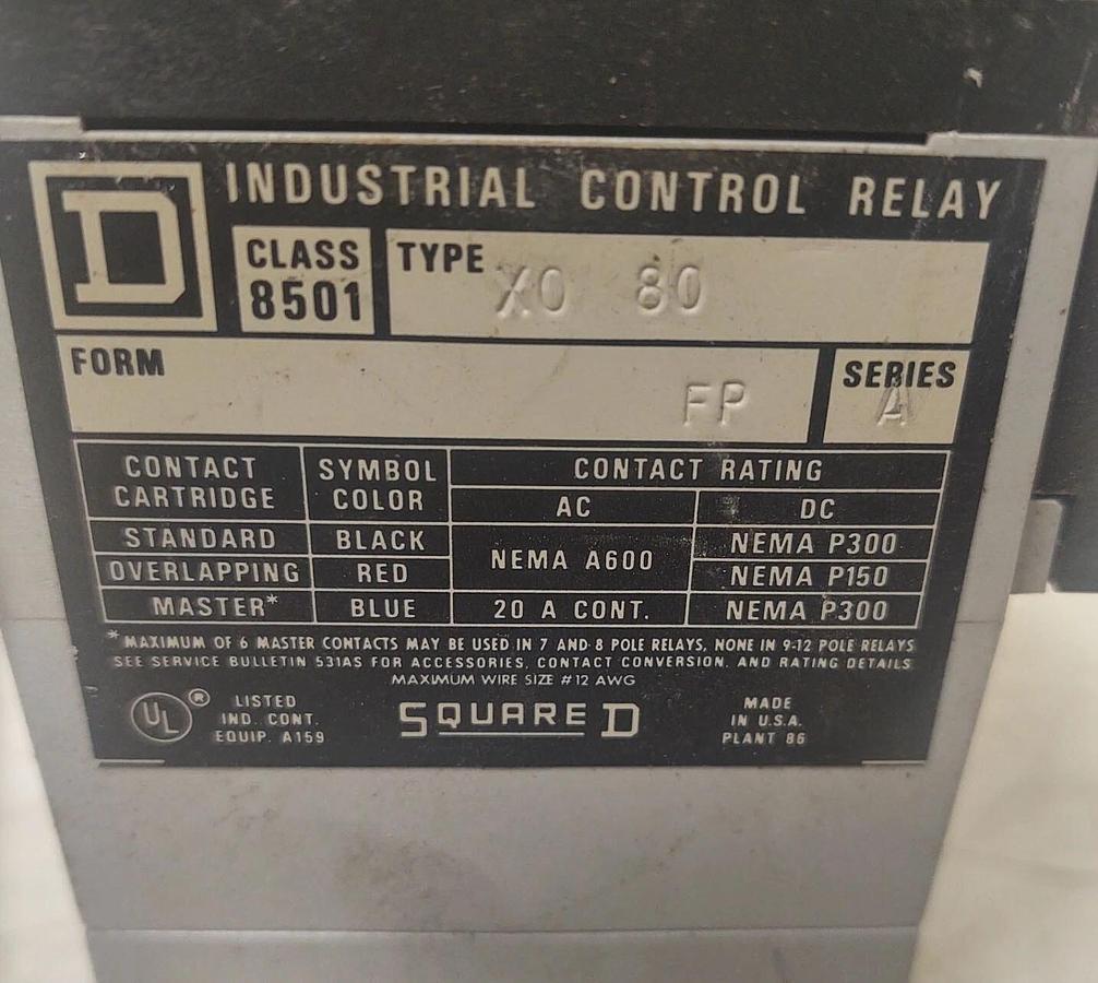 Used 🔥(2 PCS Lot) Square D Class 8501 Control Relay, Form FP Series A, 24V Coil
