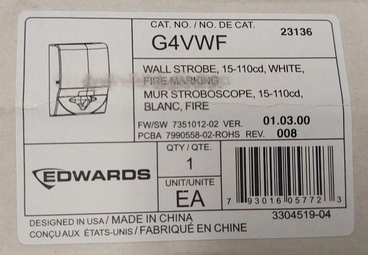 🔥 (NEW) Edwards G4SWF Wall Speaker White Fire Marking