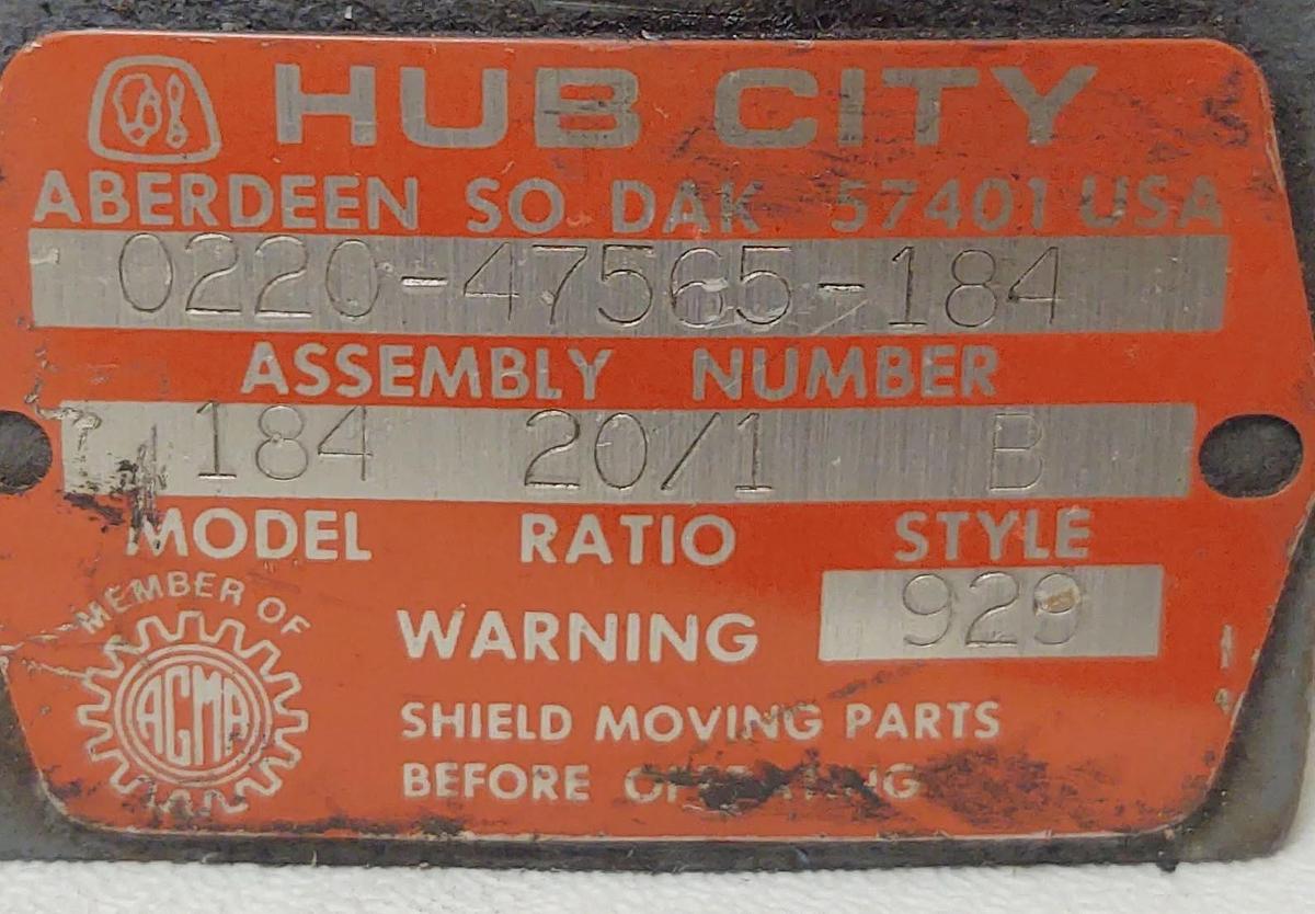 Used 🔥HUB-CITY 0220-47565-184, GEAR REDUCER RATIO 20:1, MODEL 184, STYLE B, 90°