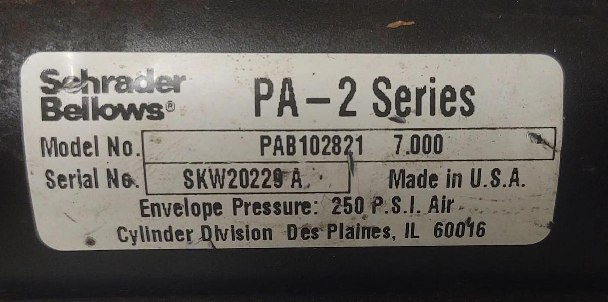 Used 🔥 Schrader Bellows PAB102821 7.000 PA-2 Series Pneumatic Air Cylinder 250PSI
