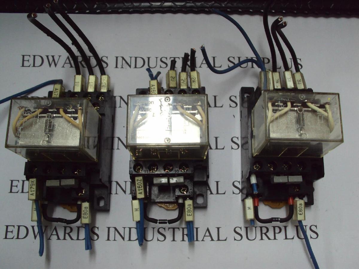 Used 3 OMRON LY4 Coil Relay IEC255 W/Socket, Base 2-M4X12 Plug