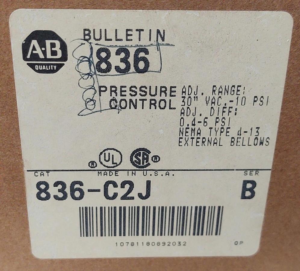 🔥 NEW ALLEN BRADLEY 836-C2J PRESSURE CONTROL 30" HG Vacuum 10 PSI