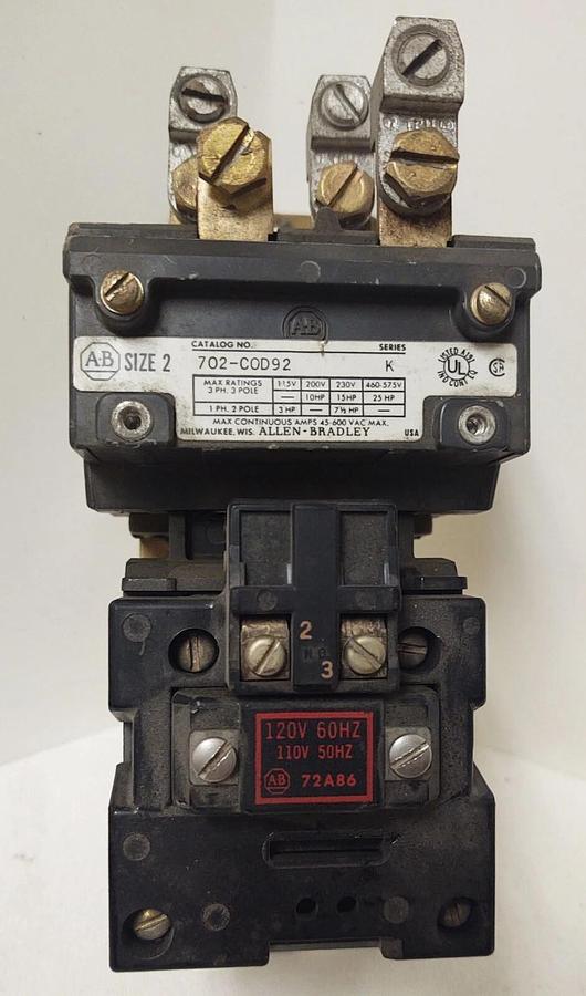 Used 🔥 (TESTED) Allen Bradley 702-COD92 Size 2 Contactor Starter 120V 60Hz Coil