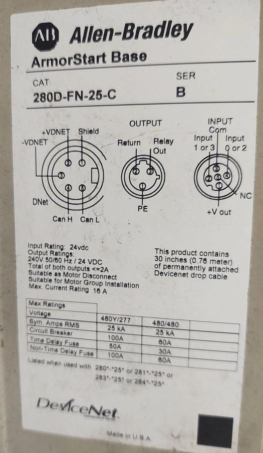 Used 🔥Allen Bradley 284D-FVD7P6Z-25-CR-3-SB, 5HP 460VAC 280D-FN-25-C   GUARANTEED