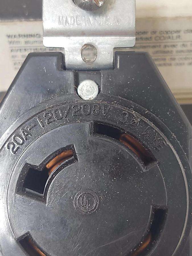 Twist-Lock Bakelite Hubbell/Leviton 7410-B 4-Wire Flush Receptacle 20A 120/208v