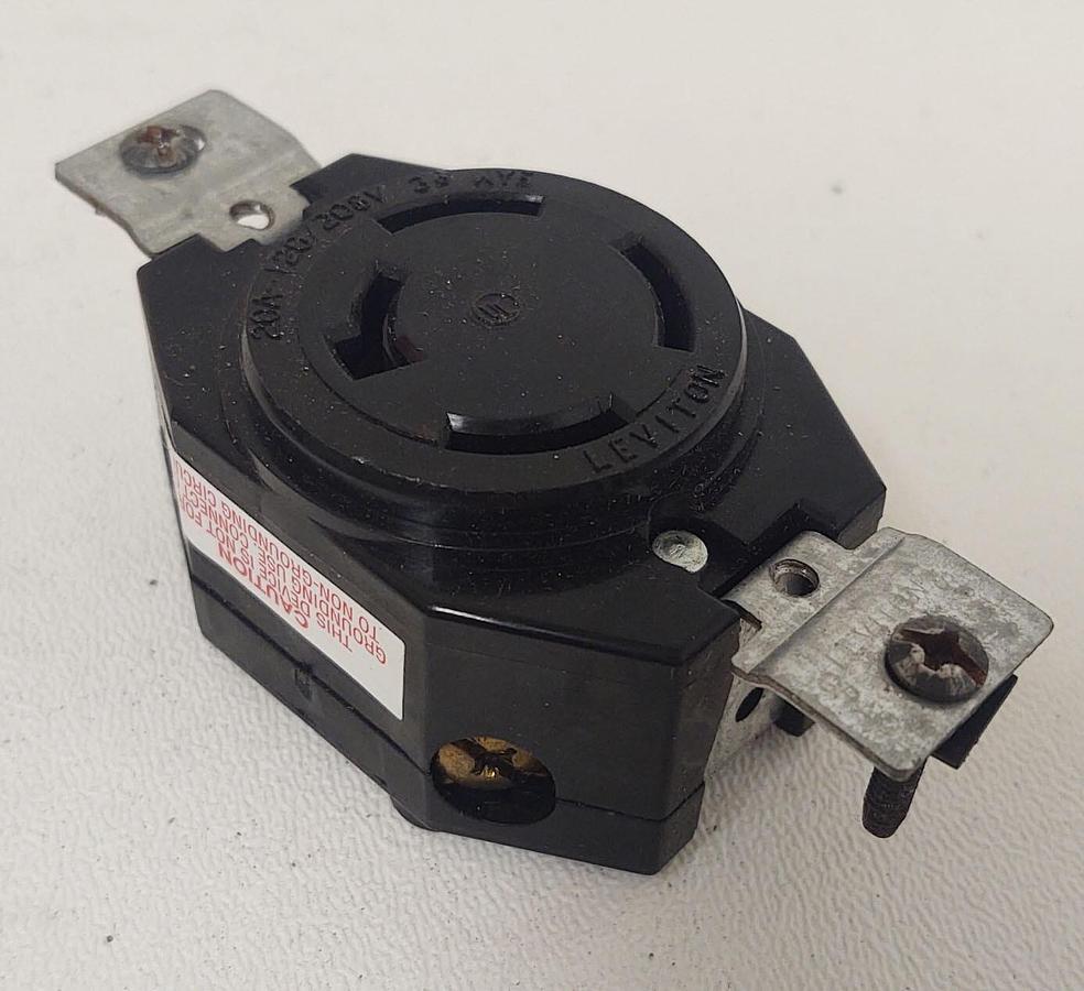 Twist-Lock Bakelite Hubbell/Leviton 7410-B 4-Wire Flush Receptacle 20A 120/208v