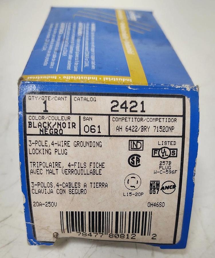 🔥QTY 2 - Leviton 2421 Locking Plug 20 Amp 250V 3 Pole 4 Wire NEMA L15-20P