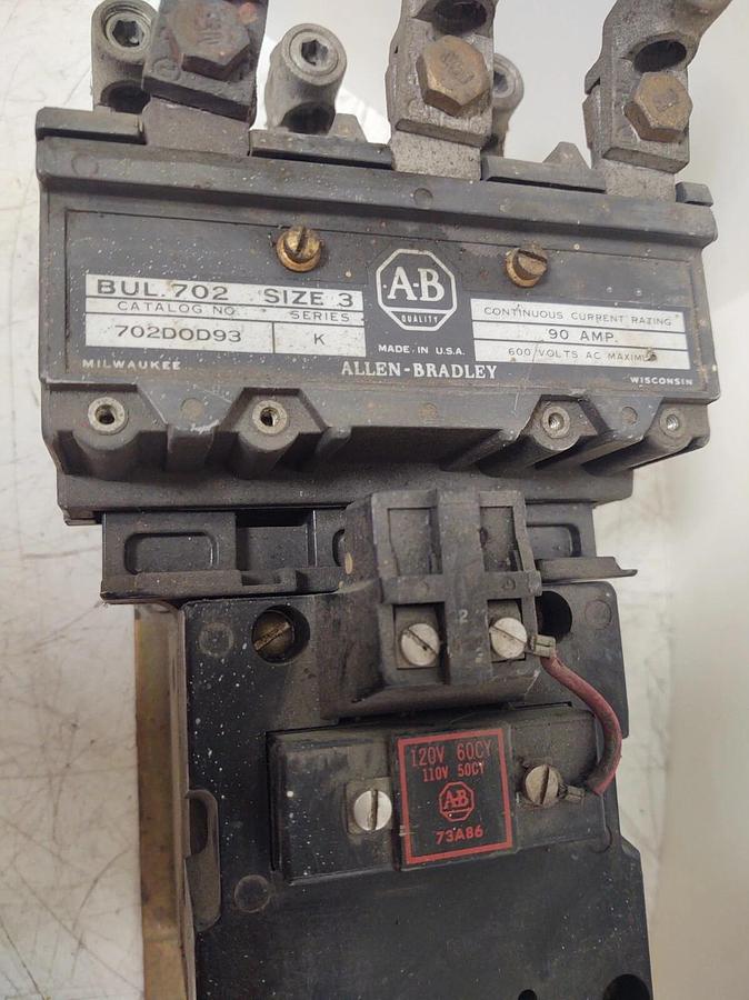 Used 🔥 TESTED ALLEN BRADLEY, 702-DOD93, CONTACTOR SIZE 3 Motor Starter 120V Coil