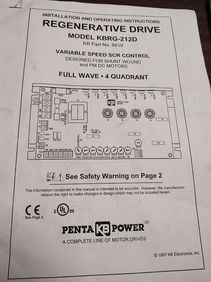 Used #2 KBRG-212D 90-180 VDC Variable SCR Motor Drive KB 8819 Tested 115/230 VAC