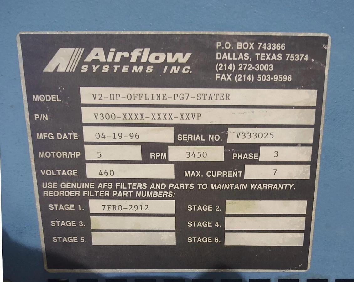 Used Airflow 5Hp Industrial Vacuum 460-3 Phase