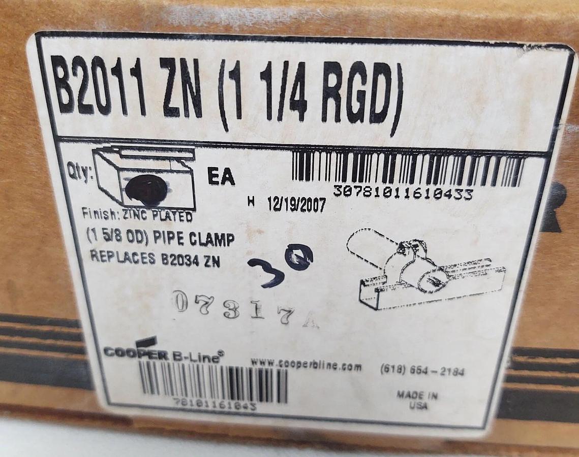 🔥(30 PCS) B-Line B2011ZN, Strut Pipe/Conduit Clamp,1-1/4 RGD 1-5/8 O.D.