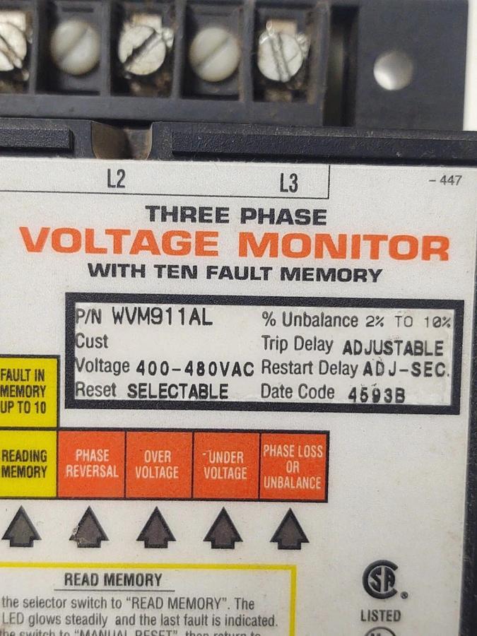 Used 🔥SSAC WVM911AL-60 Three Phase Voltage Monitor