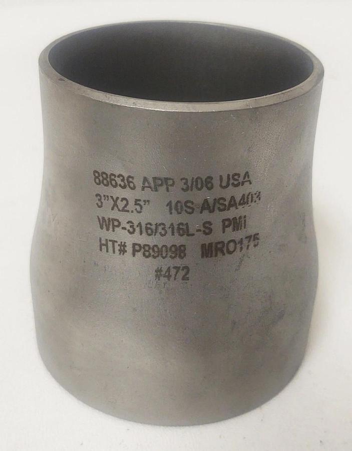 🔥3x2.5, 3" X 2-1/2" Butt Weld 316L SS Concentric Reducer 88636 APP P89098