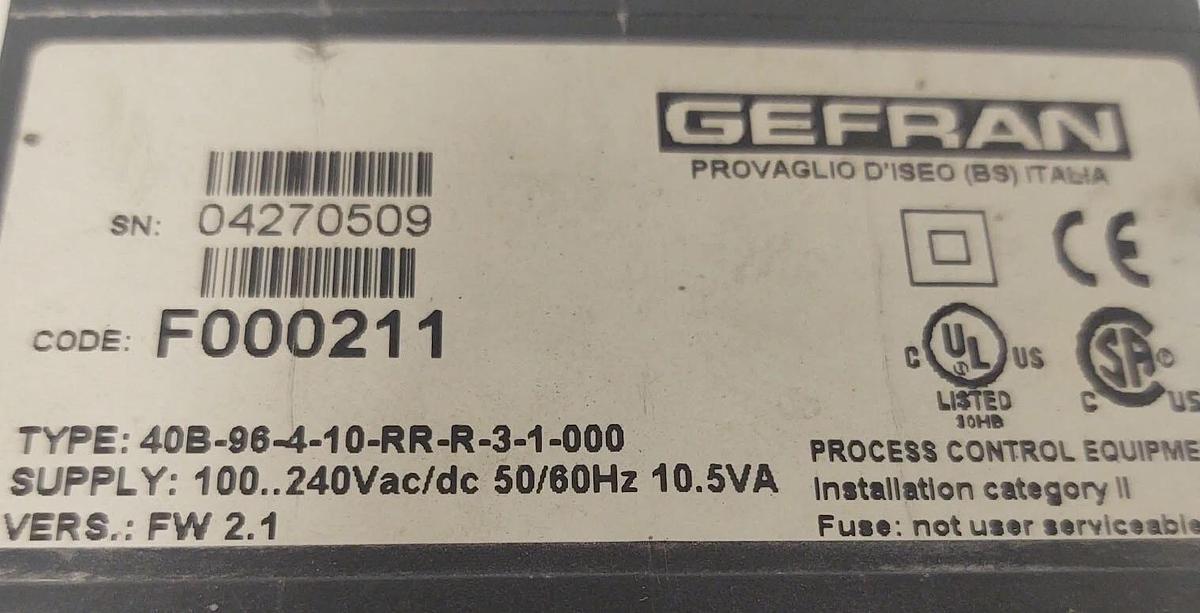 Used 🔥40B-96-4-10-RR-R-3-1-000 GEFRAN CONTROLLER 40B MELT PRESSURE INDICATOR DEG F°