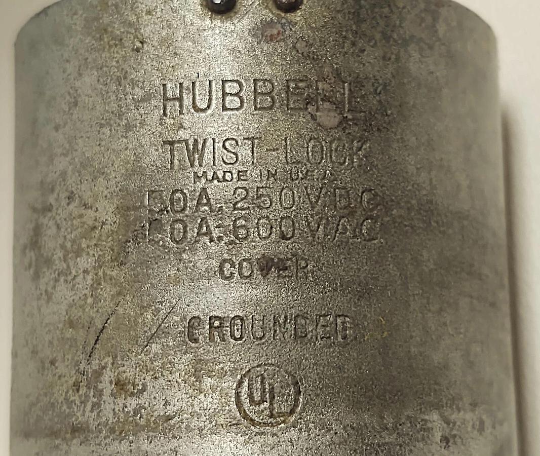 Used Hubbell 3 Prong Twist Lock Male Plug 50A 250VDC or 50A 600VAC Good Shape