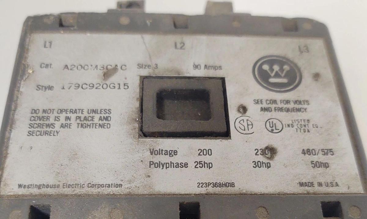 Used 🔥 (TESTED) WESTINGHOUSE A200M3CAC, SIZE 3, CONTACTOR 90A 50HP 120V COIL
