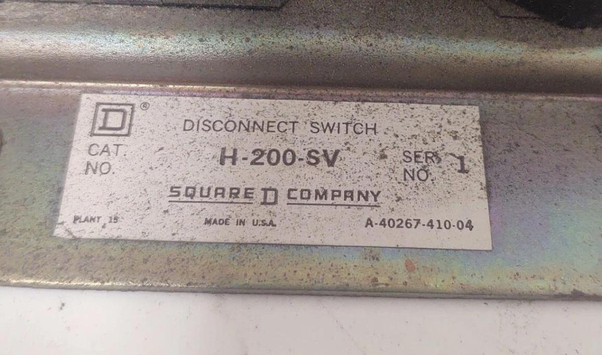 Used 🔥 SQUARE D H-200-SV DISCONNECT SWITCH 200A 600V LR44199 CLASS 9422