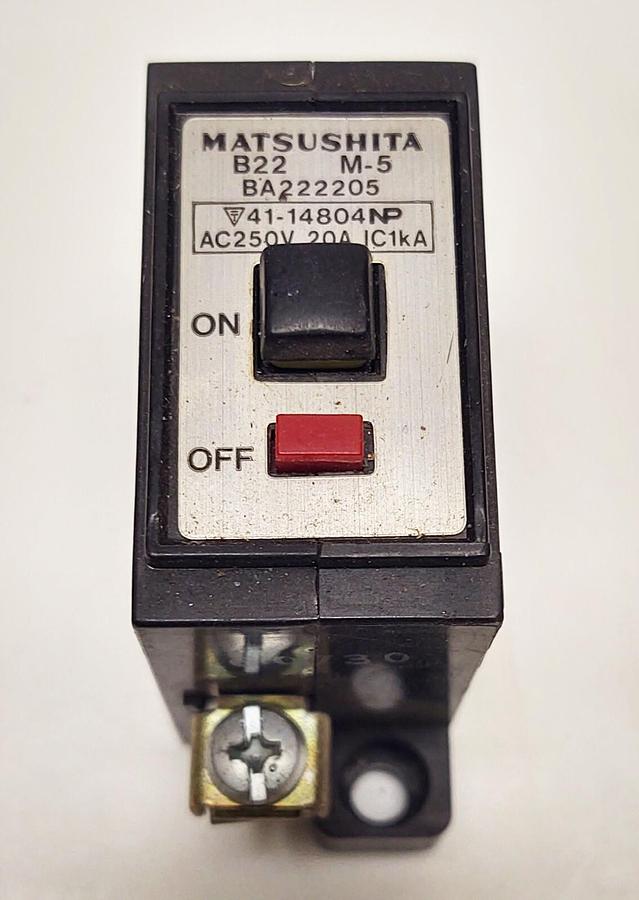 Used MATSUSHITA CIRCUIT BREAKER B22 M-5, 20 Amp BA222205 IN LINE PROTECTION