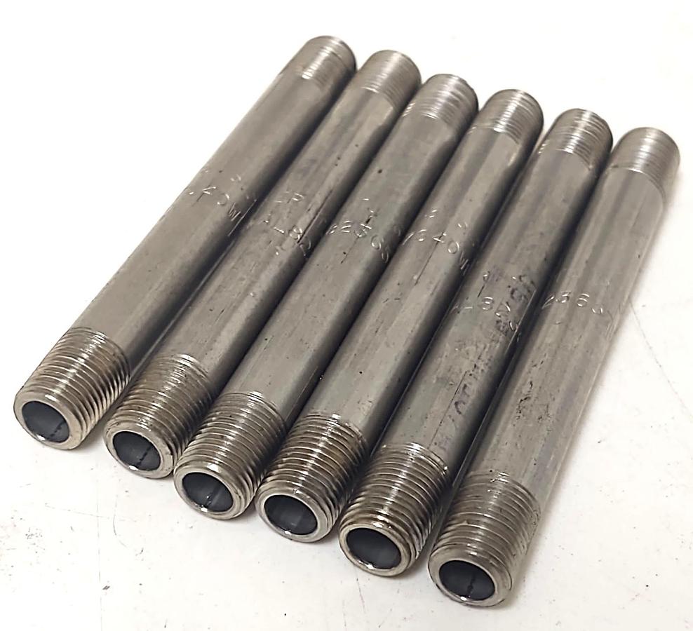 🔥(QTY 6) Merit Brass 1/8" X 3-1/2" 316 Stainless Steel Threaded Pipe Nipple