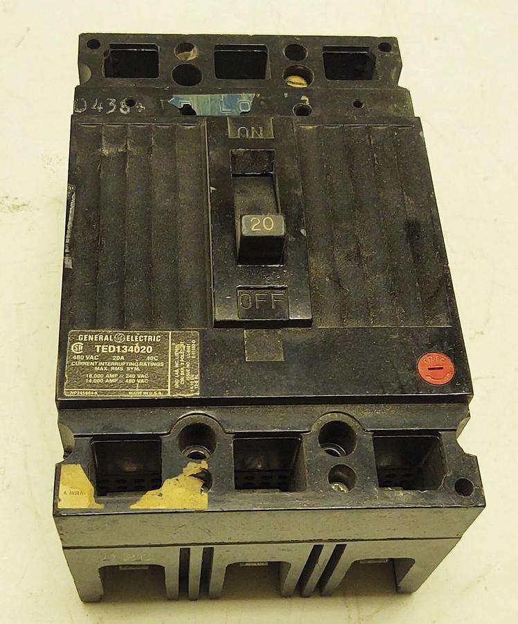 Used GE TED134020 - 20 AMP, 480 VAC, 3 POLE CIRCUIT BREAKER