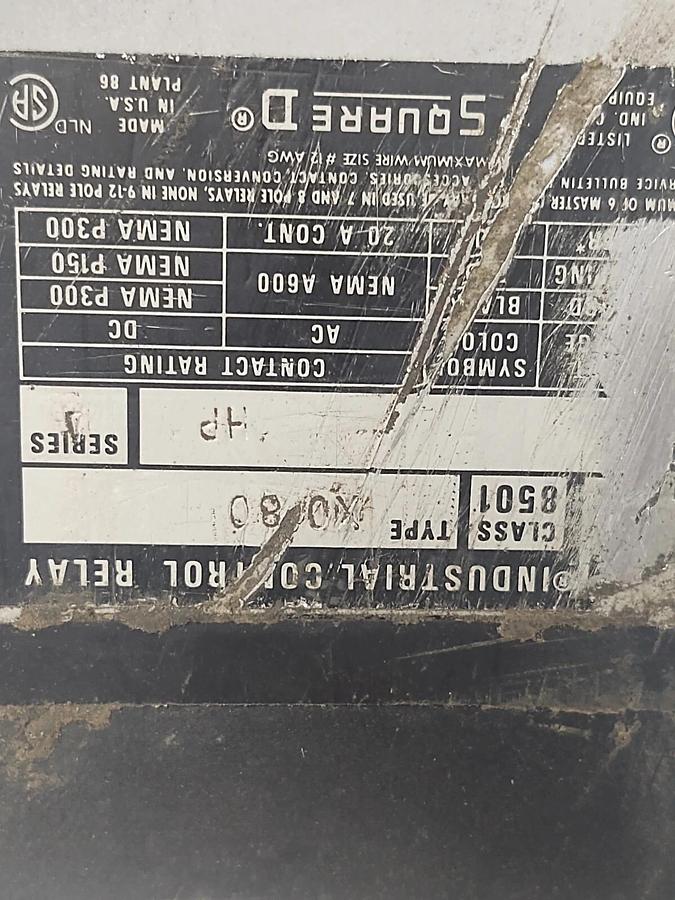 Used 🔥Square D Class 8501 Type X Industrial Control Relay, Coil Rating 24V/60