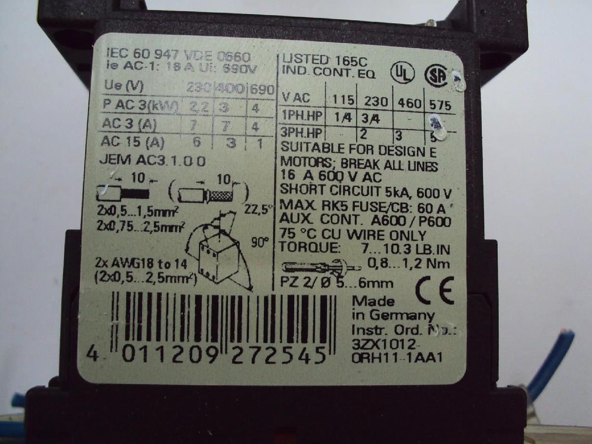 Used Siemens Sirius Contactor Relay 3RT1015-1BB41 With Surge Suppressor 3RT1916-1EH00