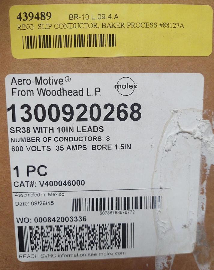 🔥 (NEW) WOODHEAD AERO-MOTIVE MOLEX SR38 V400046000 10 LDS RING SLIP CONDUCTOR