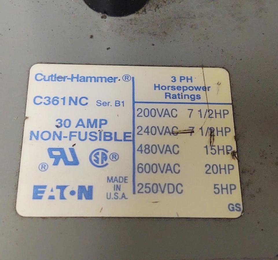 Used 🔥CUTLER HAMMER C361NC, 30A NON FUSIBLE DISCONNECT