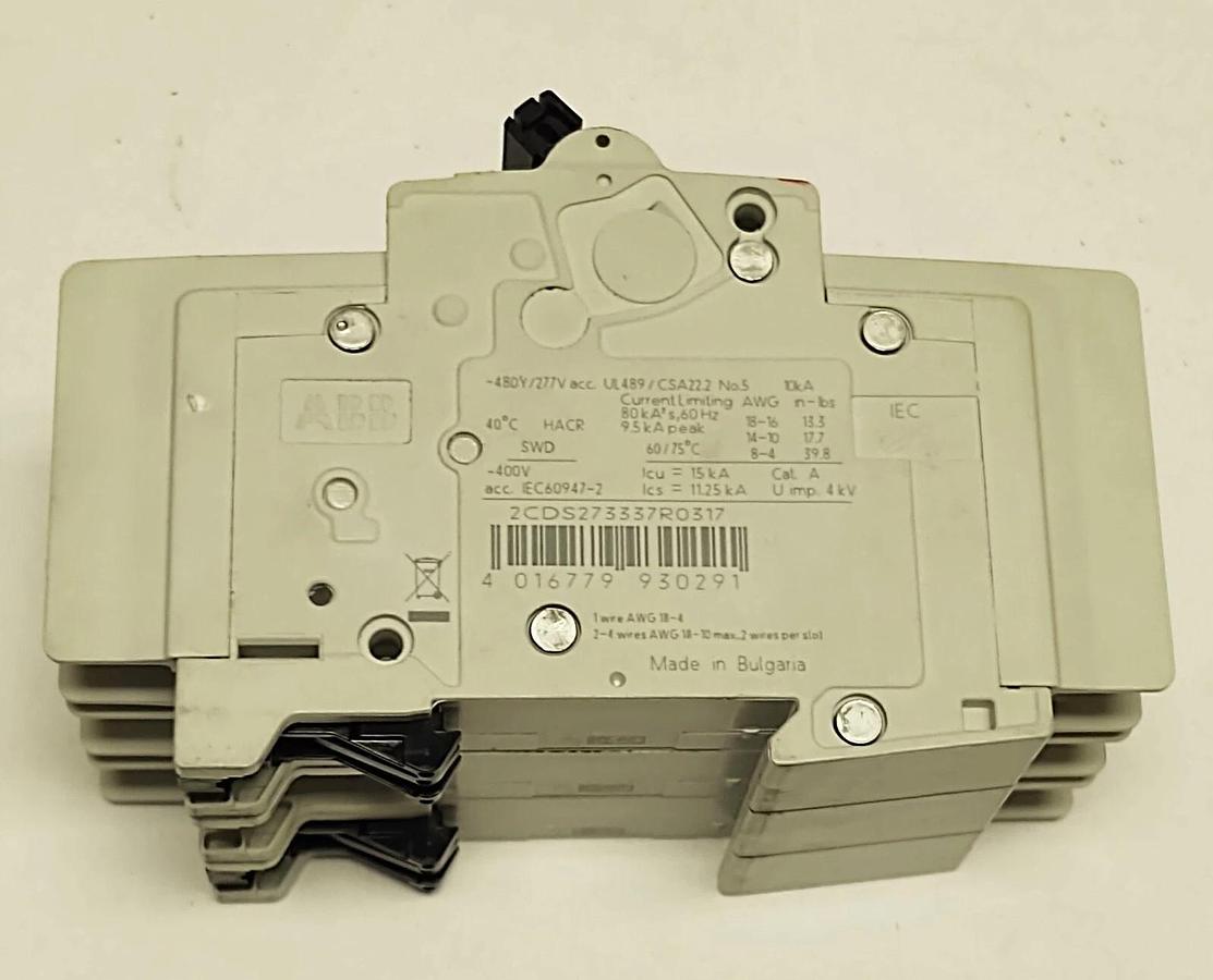 Used ABB SU203M-K3 3 Pole 3A 277/480v Circuit Breaker DIN Rail