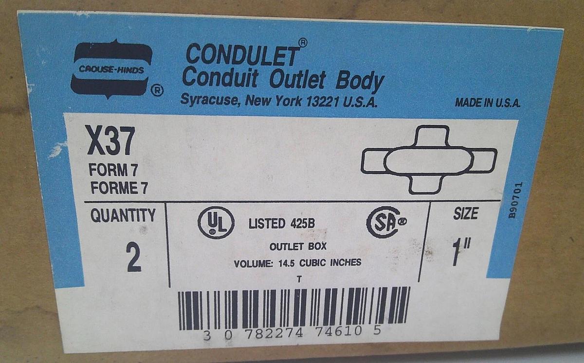 (2 NIB) Crouse-Hinds X37, Rigid Conduit Outlet Body, 1 NPT, Form 7, Explosion