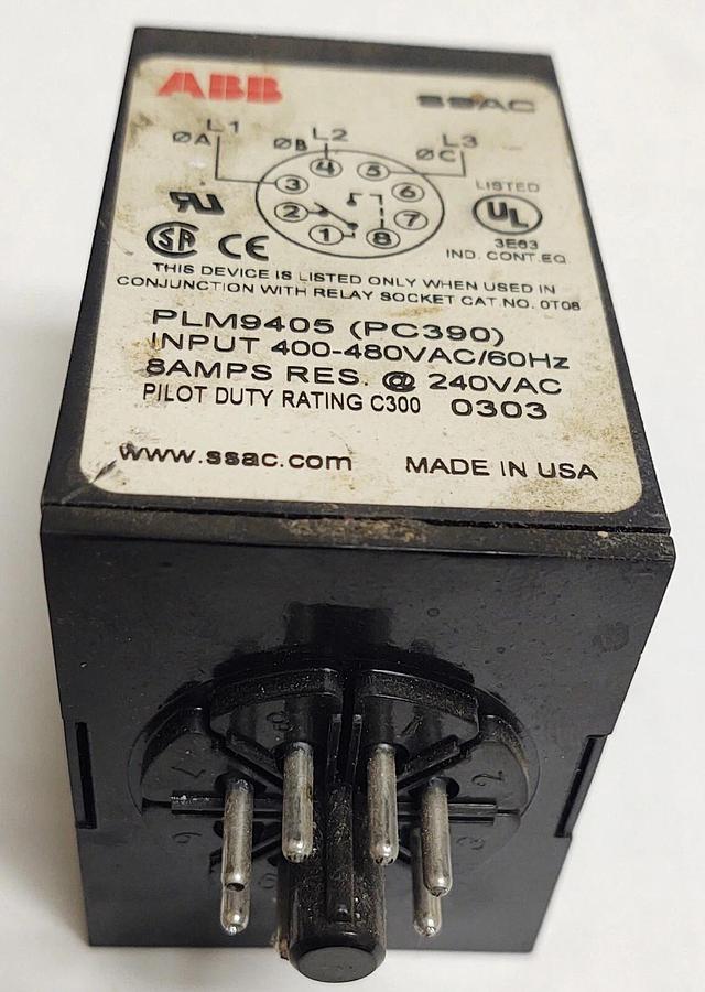 Used 🔥 USED ABB PLM9405 3-Phase Voltage Monitor, 400-480VAC 60Hz, 8-Pin. (PC390)