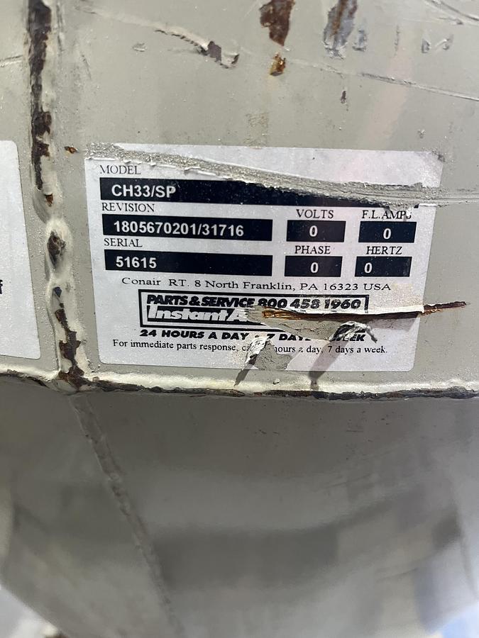 Used CONAIR CH33-21 21 Cu Ft drying hopper
