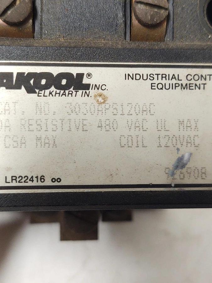 Used 🔥DURAKOOL 3 Pole Control Relay 3030APS120AC, 30A 480VAC 120V Coil