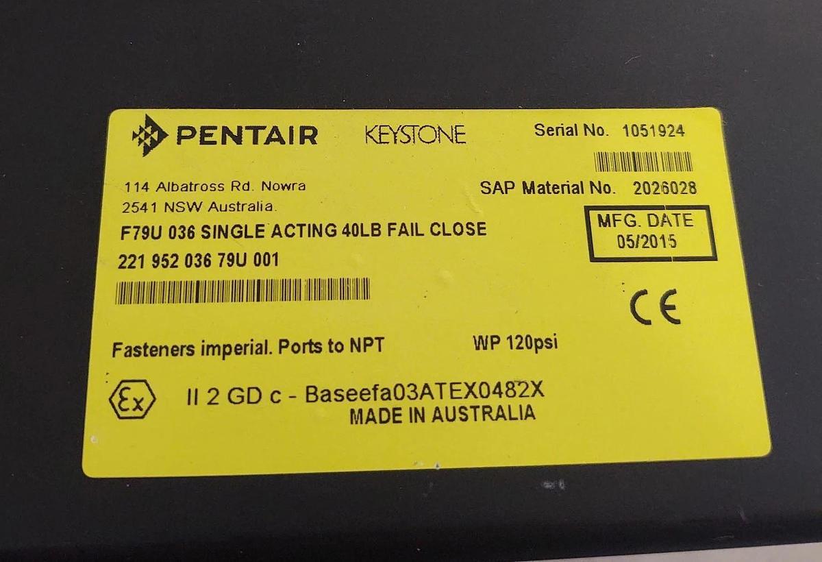 🔥(NOS) PENTAIR F79U-036 Single Acting Pneumatic Actuator