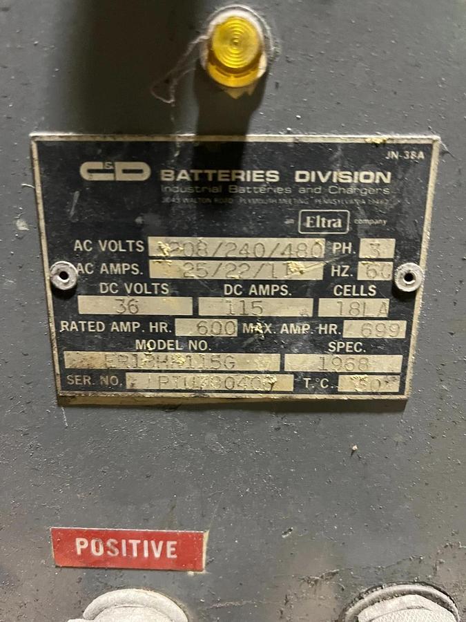 Used Forklift Battery Charger C & D ER18HH115G 36 Volt 18-Cell 208/240/480 3 phase