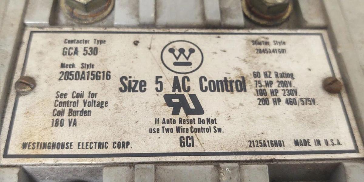 Used đŸ”¥TESTED GCA-530 Westinghouse Size 5 AC Contactor 120V Coil 2050A15G16