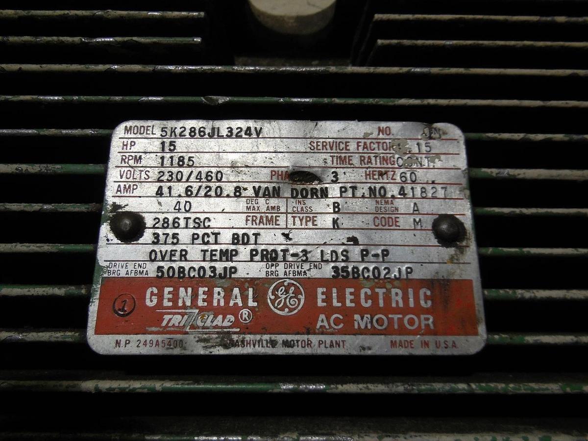 Used GE General Electric 15 HP Motor 1185 RPM (230/460 Volts) 3 Phase 5K286JL324V