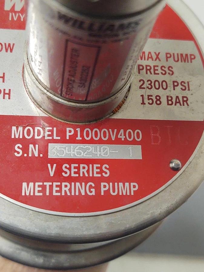 Used 🔥WILLIAMS MILTON P1000V400 V SERIES METERING PUMP STAINLESS