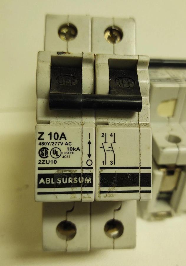 Used (LOT 5) ABL Sursum Z10A Circuit Breakers 2 Pole 277 VAC DIN Rail