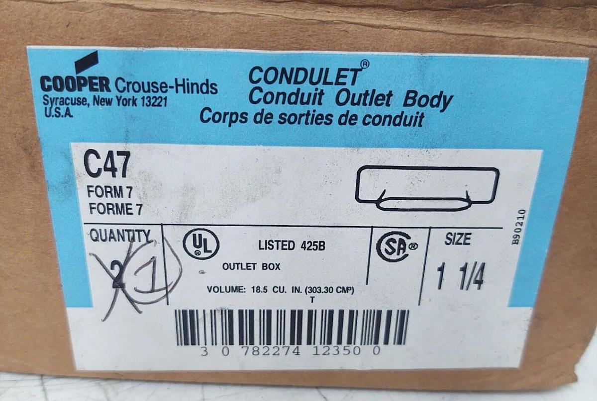 🔥 2 NEW C47 Eaton Cooper Crouse Hinds Conduit Outlet Body 1-1/4" C-47