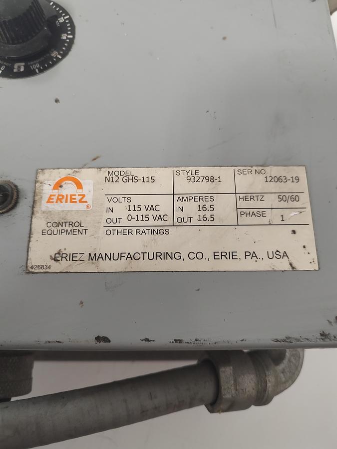 Used ERIEZ MAGNETICS Vibratory Feeder Controller N12GHS-115 CONTROL PANEL STYLE 932798-1 115V