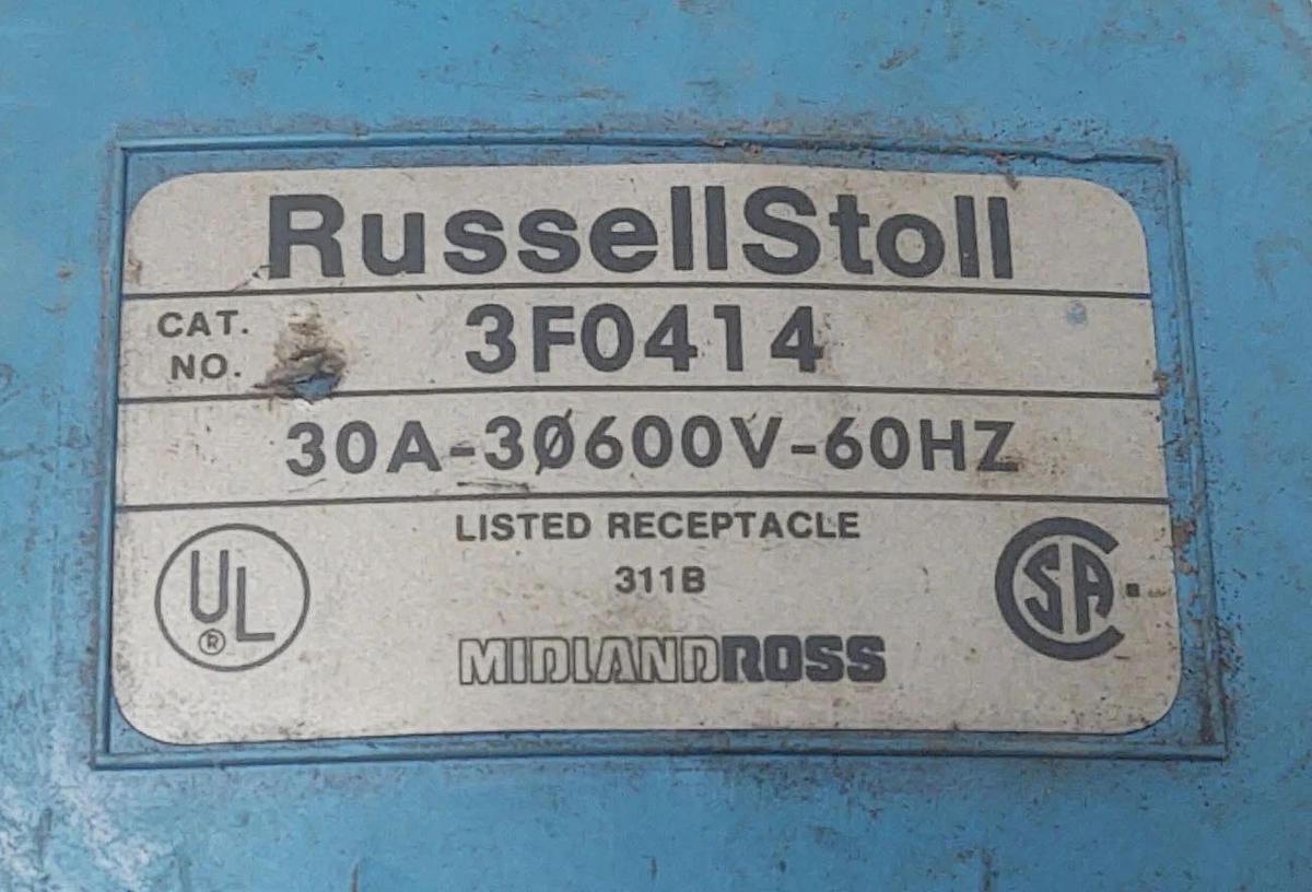 Used 🔥RUSSELLSTOLL LOCKING RECEPTACLE WITH BASE 3F0414 & 3MP414 PLUG 30A 600V